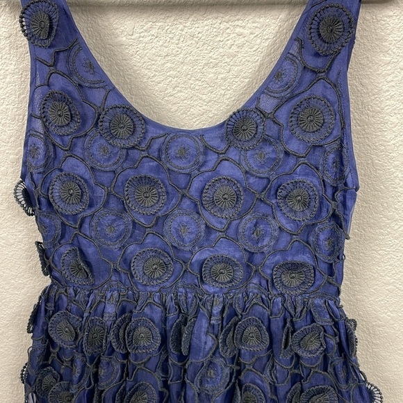 Jill Stuart Collection Silk Cocktail Mini Dress Embroidered Lace Applique Navy - Picture 4 of 8